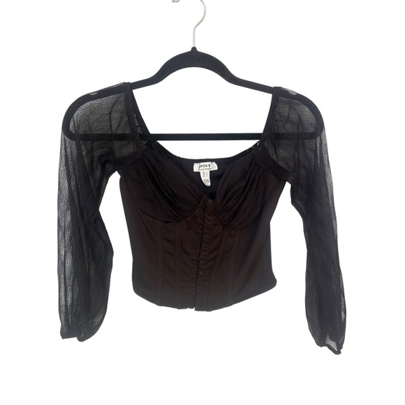 Privy Womens Black Mesh Long Sleeve Corset Top Whimsigoth Witchy Edgy Small - Picture 4 of 7